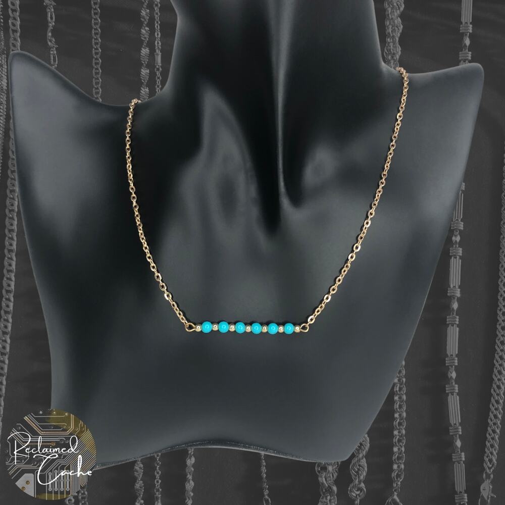 Gold Beaded Bar Necklace